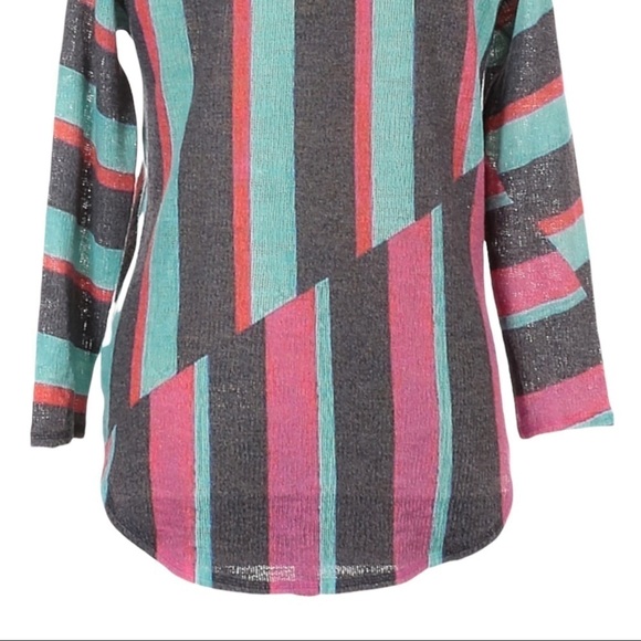 Nally & Millie Stripe Color Block 3/4 Sleeve Pullover Sweater Size XL - Picture 5 of 9